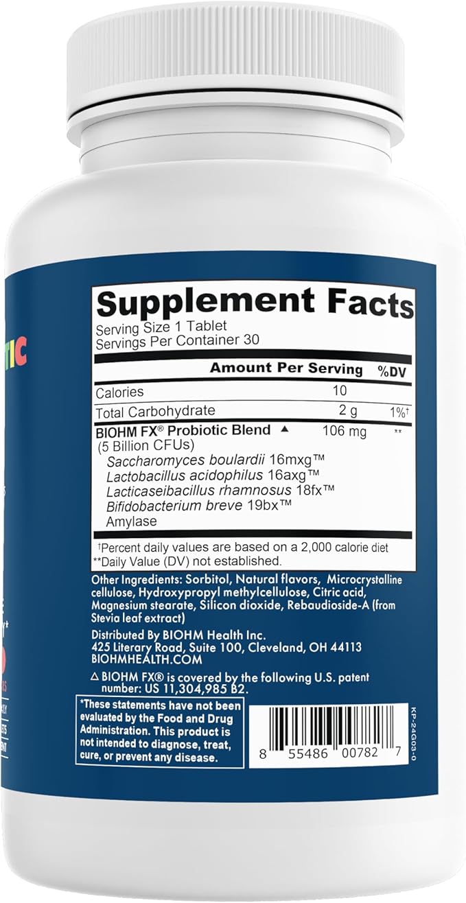BIOHM Kids Probiotic, 5 Billion CFU (30 Chewable Tablets) Delicious Berry Lemonade, Daily Probiotics for Digestive Health, Stool Regularity & Immune Support, Vegan, Gluten-Free, Non-GMO, Ages 4+