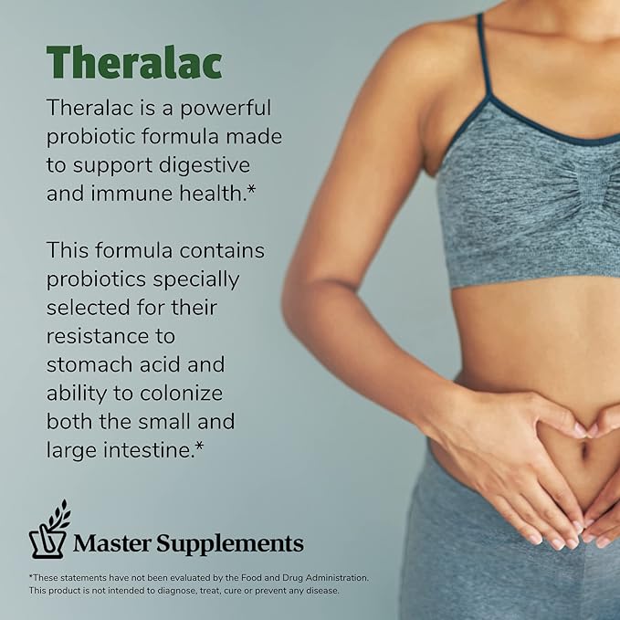 Master Supplements Theralac - 30 Capsules, Pack of 2 - Multi-Strain Probiotic for Optimal Gut Health + Gas & Bloating Relief - Gluten Free - 60 Servings