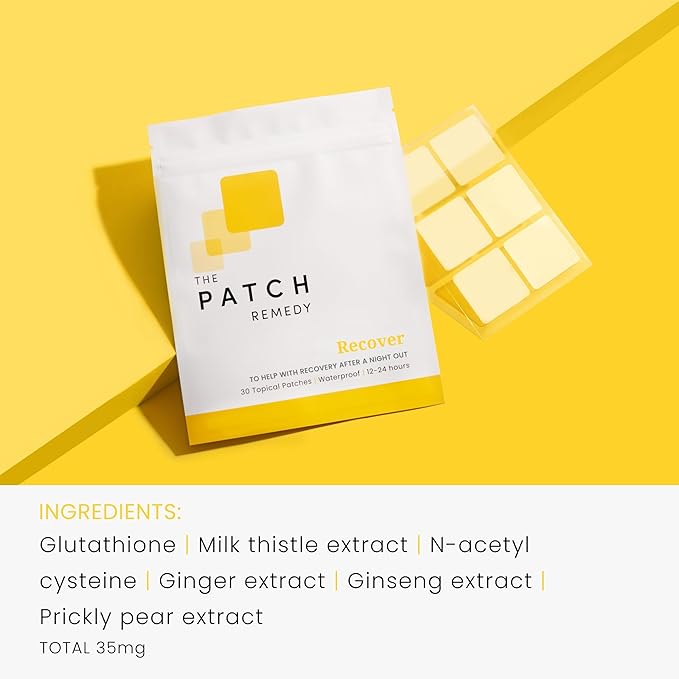 The Patch Remedy Recover Patch - 30 Topical Patches for a Night Out with Glutathione & Milk Thistle Extract for Pre & Post Party Recovery Relief Transdermal Skin Support