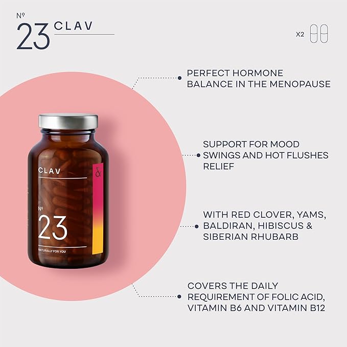 CLAV Meno Balance - Menopause Support - with Wild yam Root, Red Clover, Siberian Rhubarb - Hot Flash Relief, Mood Swings & Muti-Symptom Support -120 Capsules
