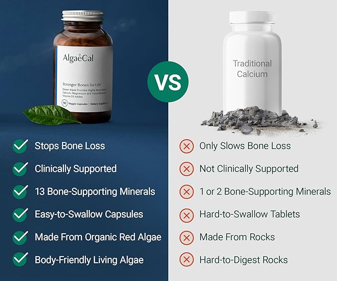 ALGAECAL - Plant Based Calcium Supplement with 13 Bone Supporting Minerals + Vitamin D3 (1000 IU) clinically Shown to Stop Bone Loss. Organic Calcium (750 mg), 90 Veggie Caps, 3 Month Supply