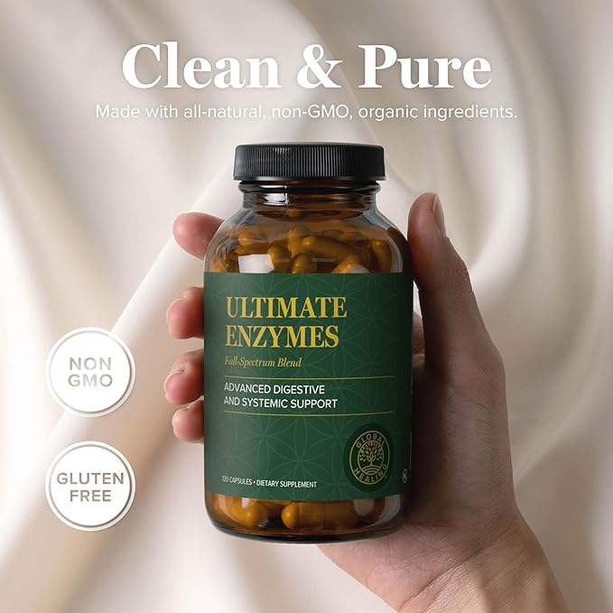 Global Healing Ultimate Enzymes - Systemic & Digestive Enzymes Supplement for Healthy Digestion, Immune System Boost and Natural Gut Health, Digestive Enzyme for Women and Men, Lipase (120 Capsules)
