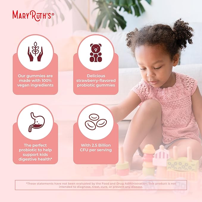 MaryRuth Organics Kids Probiotics for Digestive Health | USDA Organic Probiotic Gummies | Probiotics for Kids | Immune Support | Gut Health Supplement | Vegan | Non-GMO | Gluten Free | 60 Count