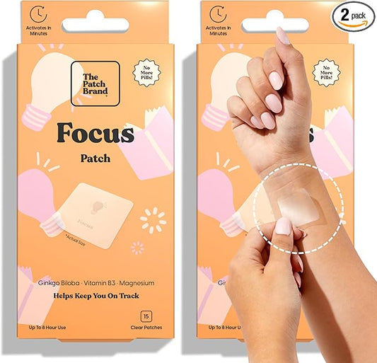 The Patch Brand Focus Patches | Supports Brain Function with B3 and Magnesium | All Natural Vitamins & Mineral Patch Plant Based and Cruelty Free Water Resistant Patches That Last All Day