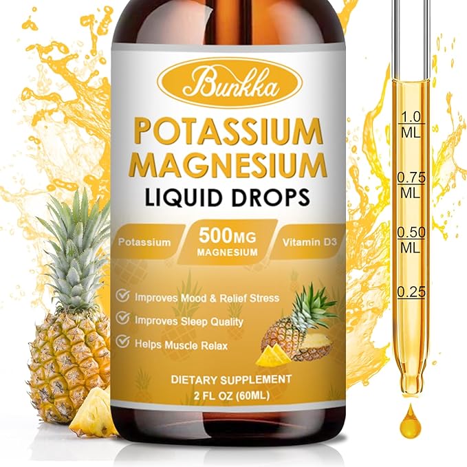 Potassium Magnesium Supplement, Potassium Supplement with Magnesium, Calcium, Vitamin D3, Zinc, Sugar Free & Vegan Liquid Drops for Leg Cramps, Energy, Metabolism, for Adult and Kid