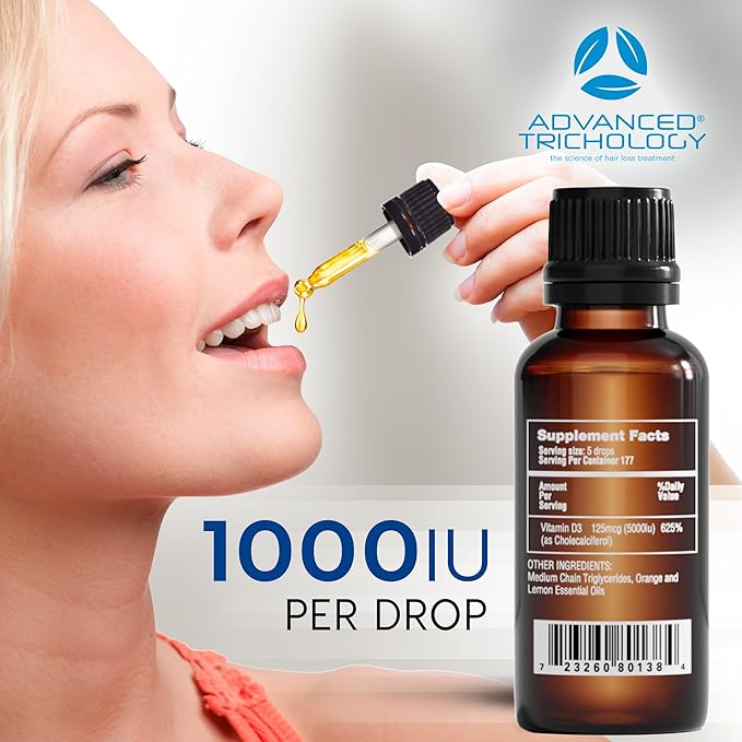 Advanced Trichology Vegetarian Liquid Vitamin D3-5000 iu High Absorption - 1000 iu per Drop - 6 Month Supply - Gluten Free 365 VIT D