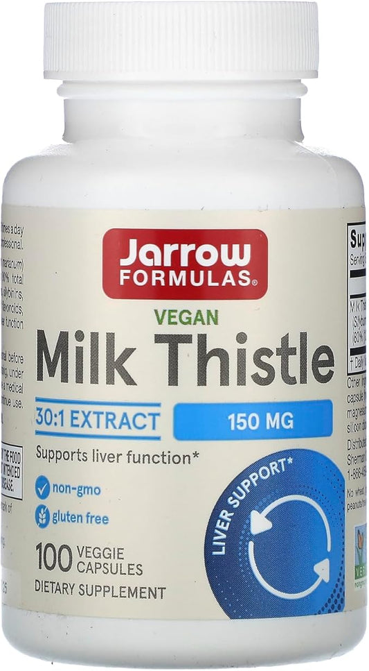 Jarrow Formulas Milk Thistle 150 mg With 30:1 Standardized Silymarin Extract, Dietary Supplement for Liver Function Support, 100 Veggie Capsules, 33-100 Day Supply
