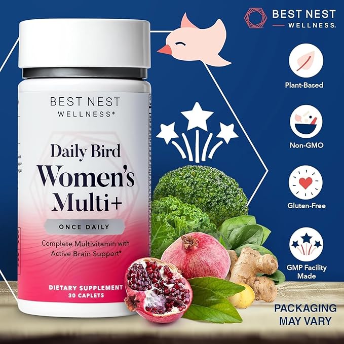 Best Nest Wellness Women's Multi Plus - Brain & Body Health Support Supplement - Gentle Iron Supplement for Energy Support - Supplement for Women with Methylated Vitamins - 30 Capsules