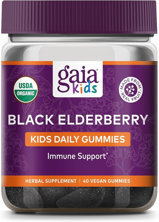Gaia Herbs GaiaKids Black Elderberry Daily Gummies for Kids - Delicious Immune Support Supplement - Certified Organic Black Elderberries for Immune System Support - 40 Gummies (40-Day Supply)