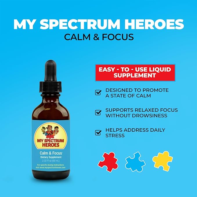 Calm & Focus Supplement Drops - Brain Support with L-theanine, GABA, Huperzine A - Enhance Focus for Kids or Adults - Boost Concentration for Kids & Teens - 2.02 FL oz. (60 ml)
