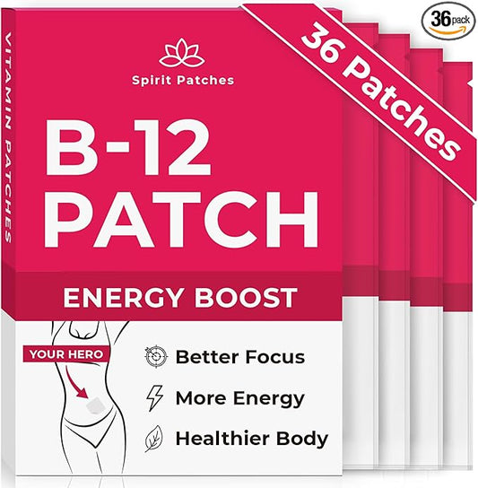 B12 Patches (Pack of 36) - 100% Natural Vitamin Patches for Women, Energy, Focus & Body Support, Self-Adhesive Transparent Patches - Enhanced Formula