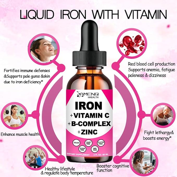 Methyl Folate Liquid Drops and Iron Drops for Women, Non GMO, Sugar Free