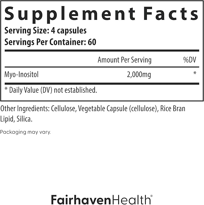 Fairhaven Health Myo-Inositol Supplement for Women and Men | Vitamin B8 2000mg | Vegan Inositol Powder Capsules | Gluten, Dairy and Soy Free | 240 Myo Inositol Capsules