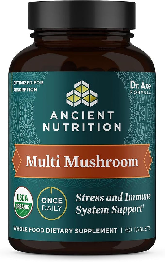 Ancient Nutrition Mushroom Supplement, Organic Multi Mushroom Immune Support Tablet, Supports Stress Response, Gluten Free, Paleo and Keto Friendly, 60 Count