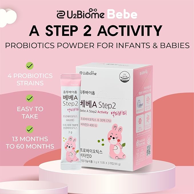 A Step 2 Activity Probiotics Powder for Infants & Babies, Support Infant Gut Health, Easy-to-Take Powder, Age 3+ Months, Multi-Strain 3 Billion CFU, 90g (30 Packets) - 1 Month Supply