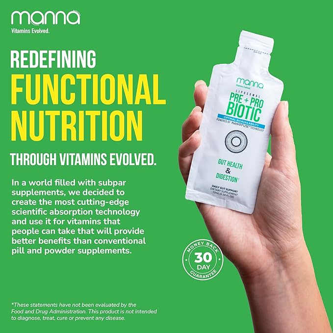 Manna Liposomal Prebiotic + Probiotic Packets – 40 Billion CFU, 8 Strains – Gut, Digestive & Immune Support – High Absorption, Non-GMO, Shelf-Stable, Daily Supplement, 30 Single Serves
