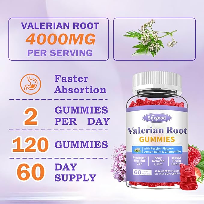 2 Pack Valerian Root Gummies Organic, Valerian Root Supplement for Zzz, Relaxation & Calm, Natural Herbal Supplement for Men & Women, Melatonin Free, Vegan, Non-GMO, Strawberry Flavor, 60 Count