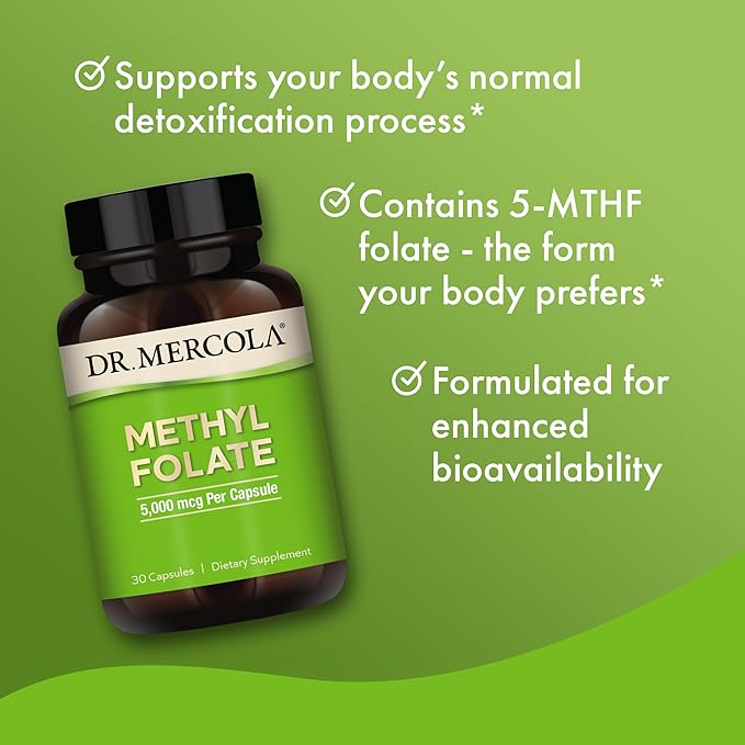 Dr. Mercola, Methyl Folate Dietary Supplement, 30 Servings (30 Capsules), Non-GMO, Soy-Free, Gluten Free