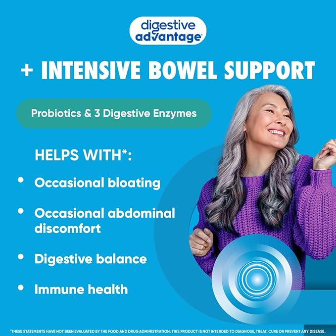 Digestive Advantage IBS Daily Probiotic Capsules for Digestive Health & Gut Health, Probiotics for Men and Women (96 Count Box) - Digestible Enzymes