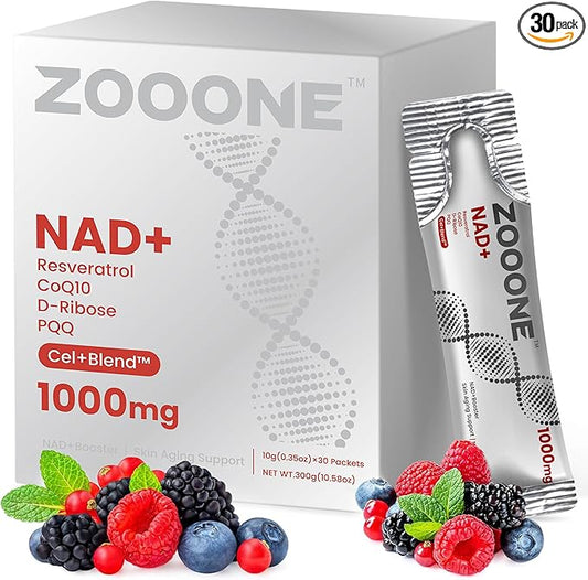 zooone- NAD+ Supplement 30pcs, Premium Nicotinamide Riboside & Resveratrol, DNA Repair & Healthy Aging， Advanced NAD Supplement for Men & Women, Boosts Cellular Energy