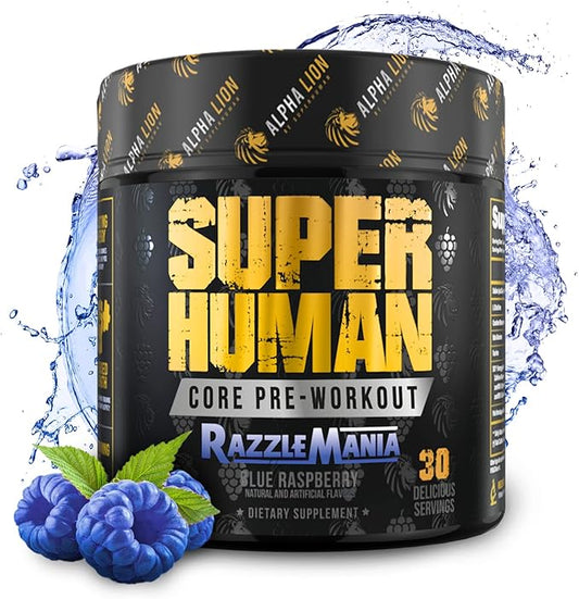 ALPHA LION Core Pre Workout w/Creatine for Performance, Beta Alanine for Muscle, Powder, L-Citrulline for Pump & Tri-Source Caffeine for Sustained Energy (30 Servings, Blue Raspberry Flavor