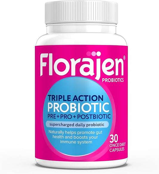 Florajen Complete Probiotic, Prebiotic, & Postbiotic, Women & Men's Daily Immune Support & Digestive Supplement for Constipation and Bloating Relief, 30 Capsules
