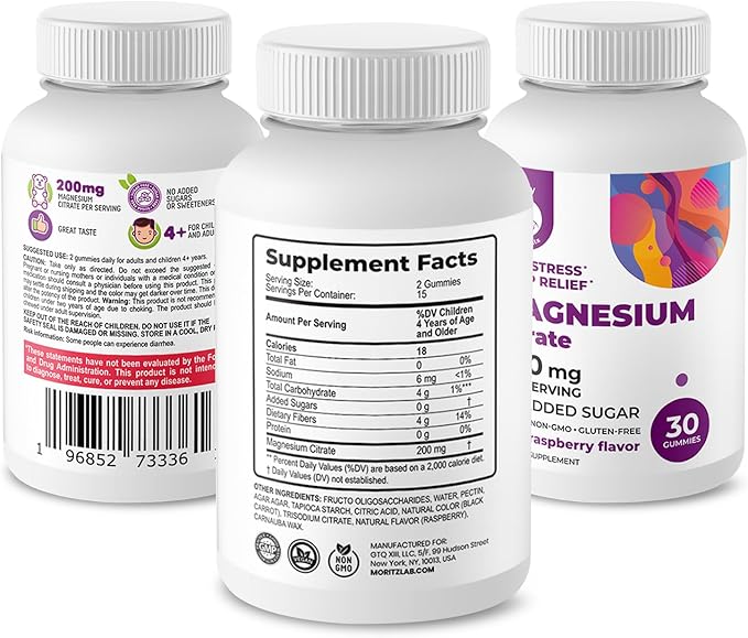 DR. MORITZ Magnesium Bundle - Gummies for Adults (200mg, 30 Count) and Kids Magnesium Gummies (60 Count, 2 Pack) - Sugar-Free