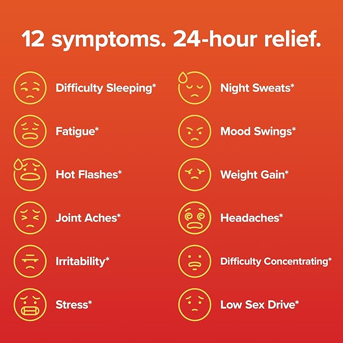 Amberen: Safe Multi-Symptom Menopause Relief. Clinically Shown to Relieve 12 Menopause Symptoms: Hot Flashes, Night Sweats, Mood Swings, Low Energy and More. 2 Month Supply