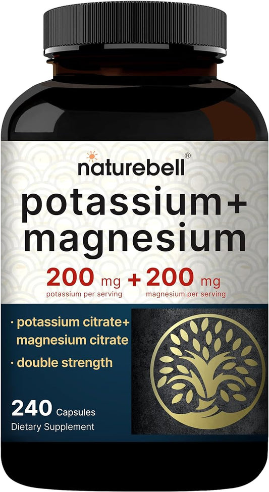 Potassium Magnesium Supplement – Potassium 200 mg + Magnesium 200 mg | 240 Capsules – Easily Absorbed Potassium Citrate & Magnesium Citrate – Muscle, Bone, & Heart Health Support – Non-GMO
