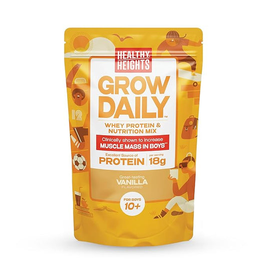 Healthy Heights Grow Daily Kids Protein Drink Mix (Vanilla) - High Protein Shake for Boys 10+