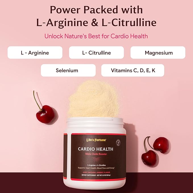 Life's Fortune L Arginine L Citrulline Supplement Powder - High Potency Nitric Oxide Supplement Booster with Natural Cherry Flavor (20 Servings (Pack of 1)