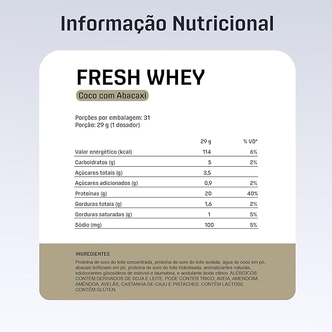 DUX NUTRITION - Fresh Whey Pineapple & Coconut - 20g of Protein per Serving - Amino Acids, Brazilian Fruits and Nuts, Pre and Post-Workout - 31.7oz
