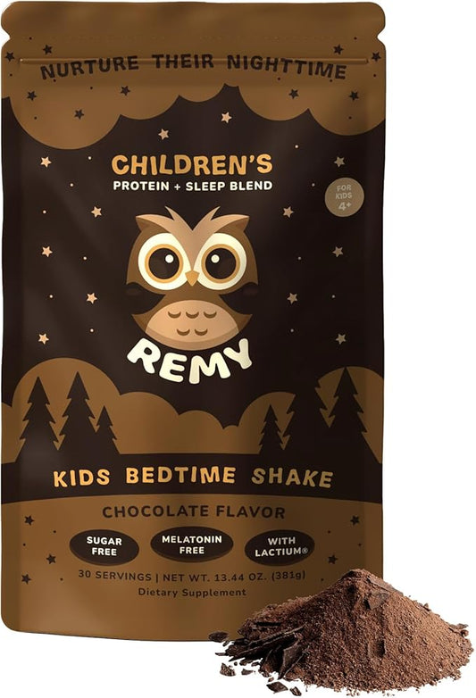 Remy Kids Protein Sleep Aid Supplements, Melatonin-Free Formula, Lactium®, L Theanine, VIT D, B6, Calcium & Herbal Extracts Sleep Aid for Kids, Balanced Nutritional Drink, Non GMO & Preservatives