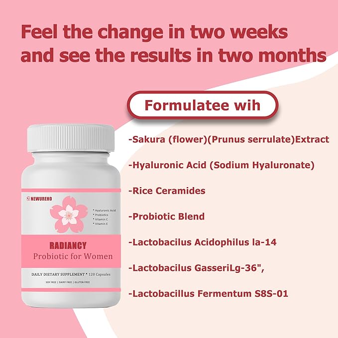Radiancy Probiotic for Women, True Fem 4-in-1 Vaginal Probiotics for Vaginal Dryness & PH Balance | 2,000mg Multi-Collagen Blend, Hyaluronic Acid, Organic Prebiotics, Vitamin C & E (30-Day Supply)