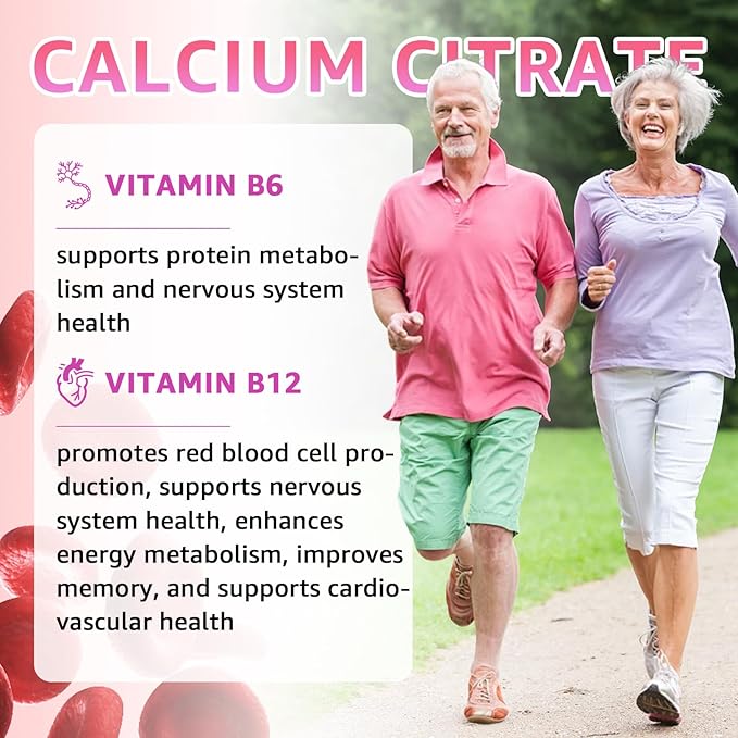 Chewable Calcium Citrate Gummies 1000mg with Vitamin D3 & K2, B6 & B12, Magnesium, Zinc for Bones, Muscles & Joints,Immunity & Memory Support,Sugar-Free, Gluten Free, Vegetarian, Strawberry, 60 Count