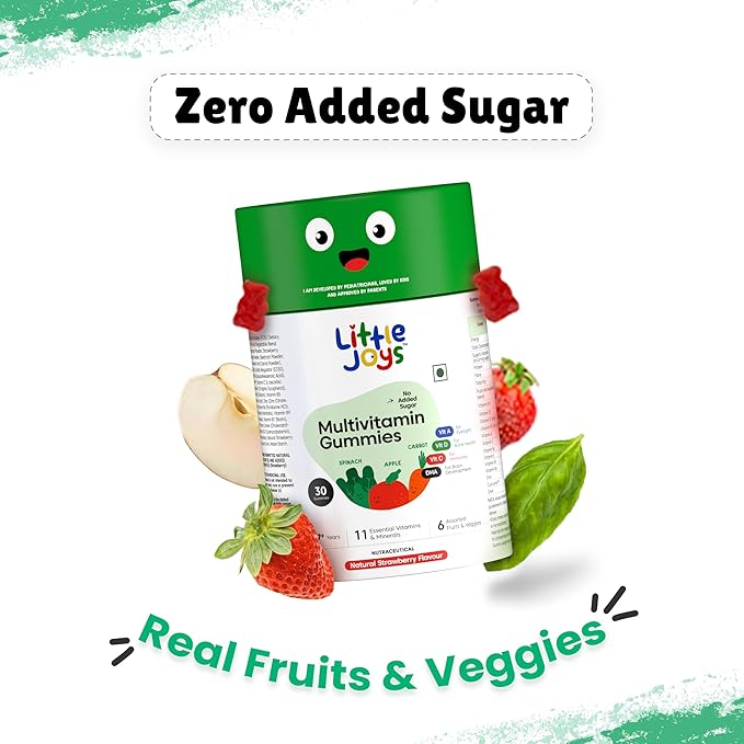 Kids Multivitamin Gummies |2+ Years| No Added Sugar | DHA, Vitamin D3, B12, C, A, Zinc & Iron | Immunity & Bone Health | No Preservatives I Gluten Free I Strawberry Flavour I 30 Day Pack