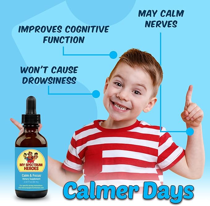 Calm & Focus Supplement Drops - Brain Support with L-theanine, GABA, Huperzine A - Enhance Focus for Kids or Adults - Boost Concentration for Kids & Teens - 2.02 FL oz. (60 ml)