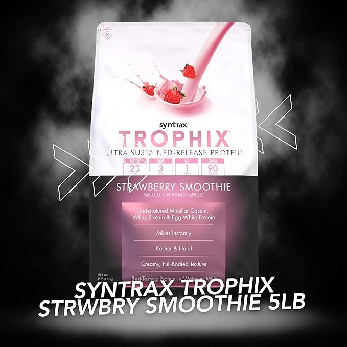 Syntrax Bundle: Trophix Undenatured Casein Protein Strawberry Smoothie - Instant Mix Whey Protein & Egg White Protein Powder - 5 Pounds High Protein Powder and Worldwide Nutrition Keychain