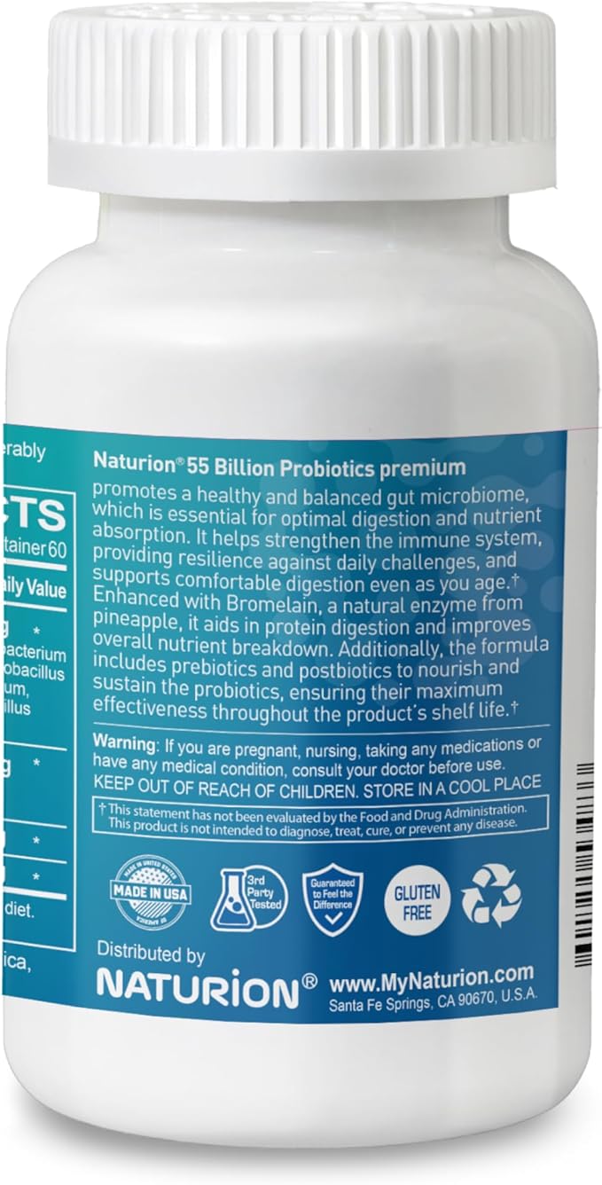 55B Probiotics Premium - 55 Billion CFU, 12 Strains, 185mg Prebiotic - Immune Support, Digestive & Gut Health - Supports Occasional Constipation, Gas & Bloating - 60 Vegan Capsules, 60 Day Supply