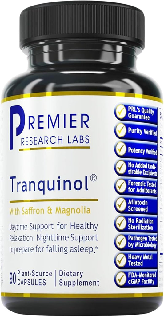 Premier Research Labs Tranquinol - Natural Sleep Aid Supplement for Deep Sleep Support and Calm Mind | Magnesium, Turmeric, Lemon Balm & Saffron Extract - Pure Vegan - 90 Plant-Source Capsules