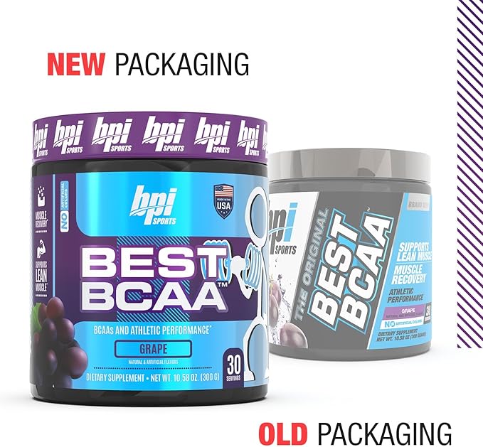 BPI Sports Best BCAA - The Building Blocks of Protein and Muscle - Post-Workout Recovery - Supports Metabolism - Omega 6 - Grape, 30 Servings, 300 g