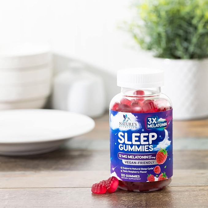 Sleep Gummies with Melatonin - Extra Strength Sleep Gummy, 12 mg Melatonin, Natural Melatonin Gummy, Occasional Sleep Support Supplement for Adults, Vegan, Non-GMO, Gomitas para Dormir - 120 Gummies