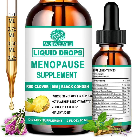 10-in-1 Menopause Supplements for Women, Complete Menopause Vitamins w. Black Cohosh Ksm66 Ashwagandha Red Clover For Hot Flashes Night Sweats Mood Swings, Liquid Menopause Potency than Capsules Pills