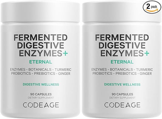 Codeage Fermented Digestive Enzymes Supplement 3-Month Supply - 14 Digestive Enzymes, Probiotics, Prebiotics, Fermented Botanicals, Plant-Based Multi Pancreatic Enzymes - 1 Capsule a Day - 2-Pack
