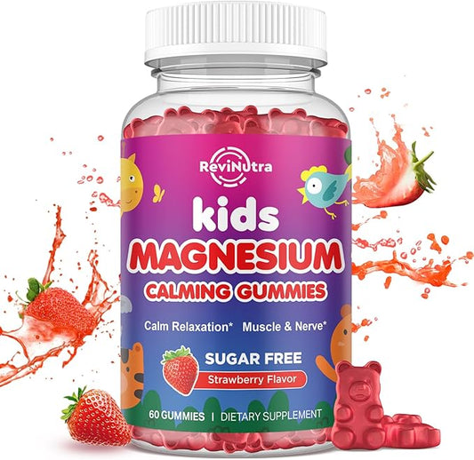 Magnesium Gummies for Kids - Magnesium Glycinate, L-Threonate Gummies with L-Theanine, Chamomile, Licorice, Vitamin B6, D for Kids & Adults Sleep, Stress, Muscle Relief & Nerve Bone - Sugar Free 60ct