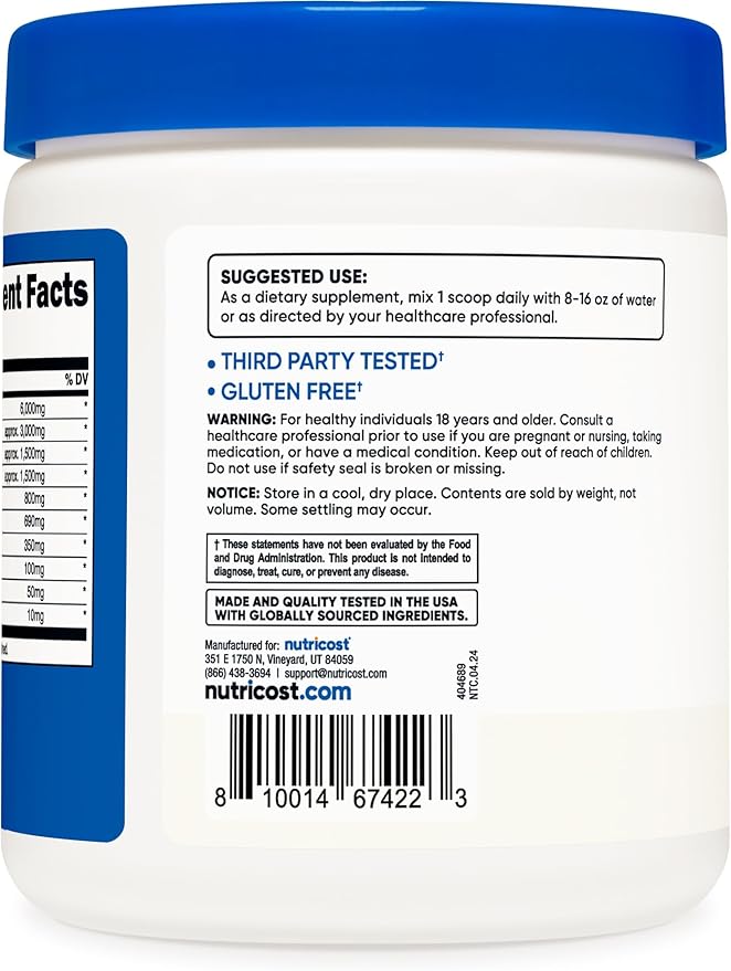 Nutricost EAA Powder 30 Servings (Unflavored) - Essential Amino Acids - Non-GMO, Gluten Free, Vegetarian Friendly