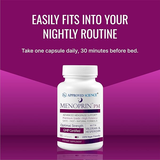 Approved Science Menoprin PM - Valerian Root, Magnesium, Melatonin - 90 Capsules - 1 Bottle - Vegan