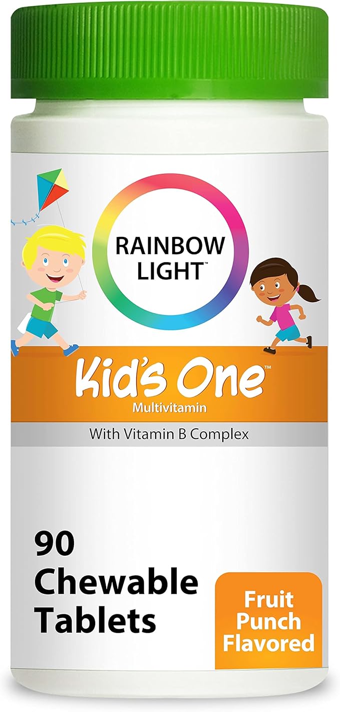 Rainbow Light Kids One Multivitamin, Chewable Multivitamin for Kids Provides Healthy Growth and Immune Support, With Vitamin C, Zinc, & B Complex, Vegetarian and Gluten Free, Fruit Punch, 90 Count