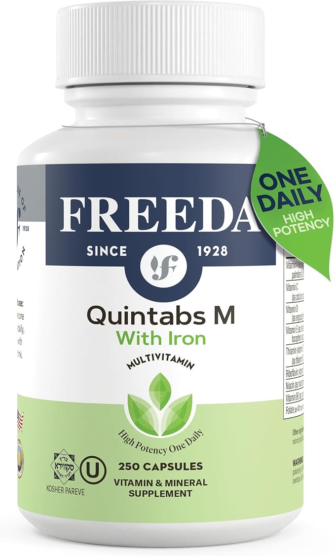 FREEDA Multivitamin One Daily – Quintabs-M with Iron – Kosher Multi Vitamins Supplements for Women Health - Multivitamins for Women & Iron-Deficient Men Adult Vitamins Multivitamin (250)