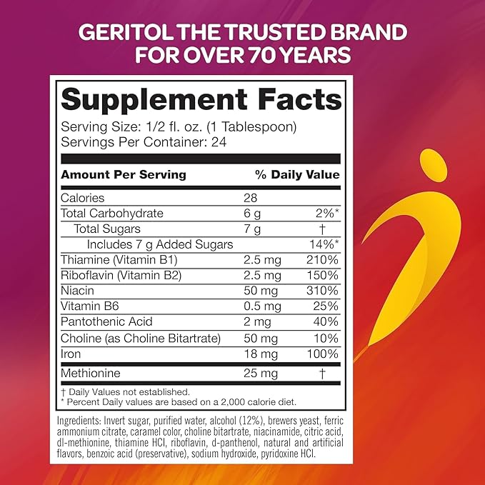 Geritol B-Vitamins and Iron Liquid Supplement, 12-Ounce, 2 Count